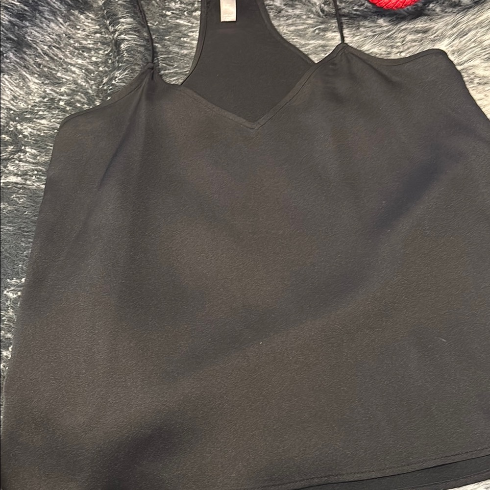 AQUA Black Spaghetti Strap Loose Fitting A Line V Neck  Racerback Cami